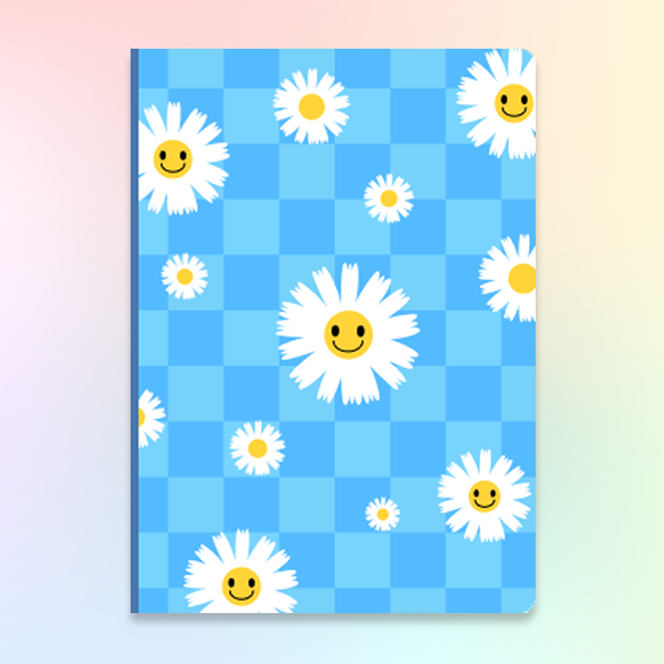 Smiling Daisies Blue Gingham Pattern Handmade Notebook (A5 / A6 / B7)