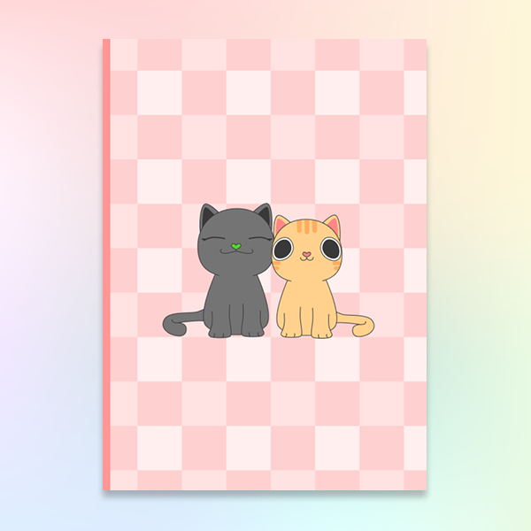 GreenPink Cat Couple Pink Gingham Handmade Notebook (A5 / A6 / B7)